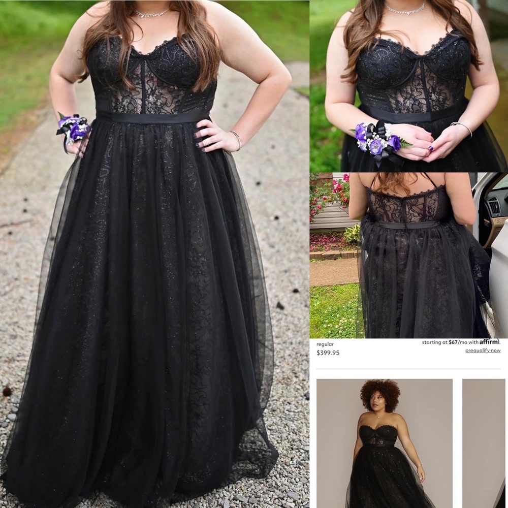 Plus size sparkly black corset ball gown from David’s Bridal WITH POCKETS!!